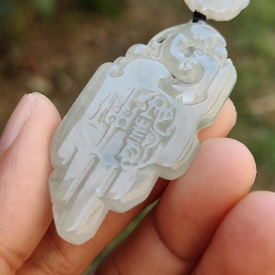 Icy Translucent Natural Type A Jadeite Jade beautifully crafted with old school dragon as pendant, certificate weighs 14.63 grams (pendant246) Yi Pin Qian