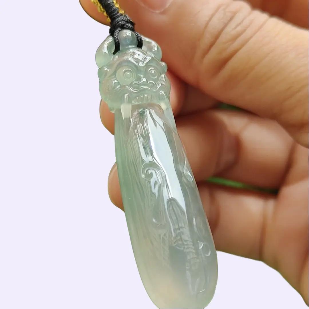 Crafted as Mystic Beast Pendant on High Quality Natural Type A Jadeite Jade certificate weighs 9.38 grams, measurement 48.8 * 12.7 * 8.8 mm (pendant371) Yi Pin Qian Jadeites Jade Jewelry ~Your Precious Quintessential ~ Singapore