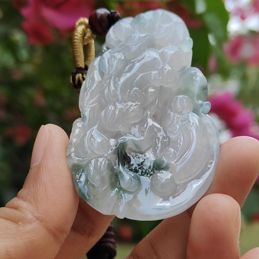Premium Good Quality Light Lavender and Light Green Natural Type A Jadeite Jade crafted with Dragonfly, Ruyi as Pendant, certificate weigh 35.87 grams, measurement 63 * 38.3 * 10 mm (pendant236) Yi Pin Qian