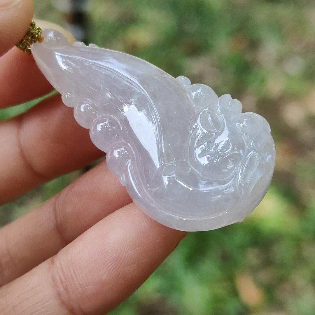 High Quality Ligh Pinkish Lavender Natural Type A Jadeite Jade crafted with Ruyi Dragon as Pendant, certificate weighs 17.85 grams, measurement 45 * 22.9 * 12.3 mm (pendant271) Yi Pin Qian