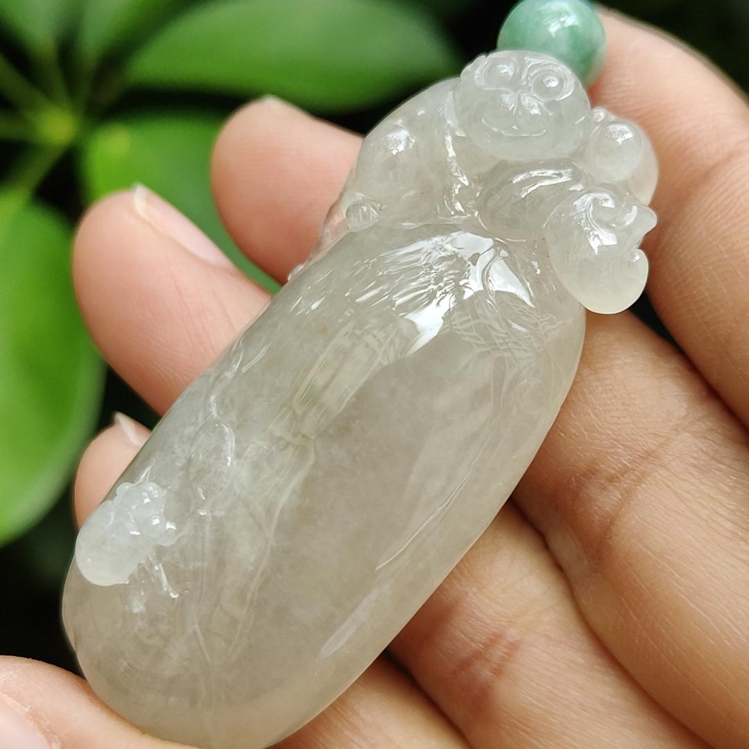High Quality Brownish Yellow Icy Translucent Natural Type A Jadeite Jade crafted with Monkey as Pendant, certificate weighs 31.67 grams, measurement 53 * 23.6 * 13 mm (pendant295) Yi Pin Qian
