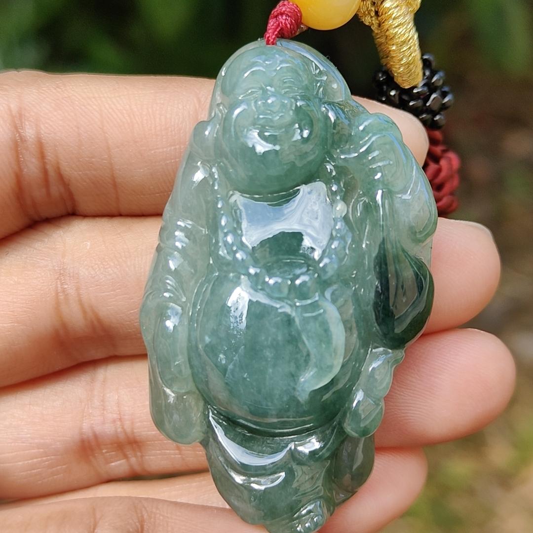 Green Natural Type A Jadeite Jade crafted with Milo Buddha as Pendant, certificate weigh 24.11 grams, measurement 51.2 * 31 * 10.5 mm (pendant239) Yi Pin Qian