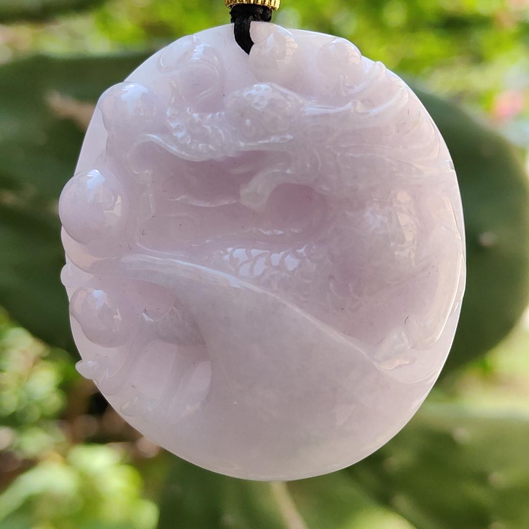 Light Lavender Qilin Natural Type A Jadeite Pendant with certificate weigh 51.04 grams, 51.3 * 46.6 * 12 mm, symbols of Auspicious, peaceful, and happy, suitable for daily wear (pendant62) Yi Pin Qian