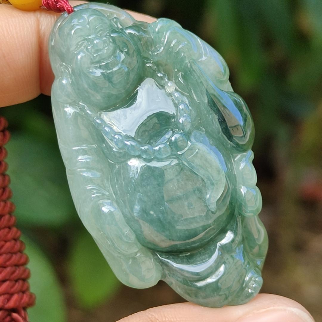 Green Natural Type A Jadeite Jade crafted with Milo Buddha as Pendant, certificate weigh 24.11 grams, measurement 51.2 * 31 * 10.5 mm (pendant239) Yi Pin Qian