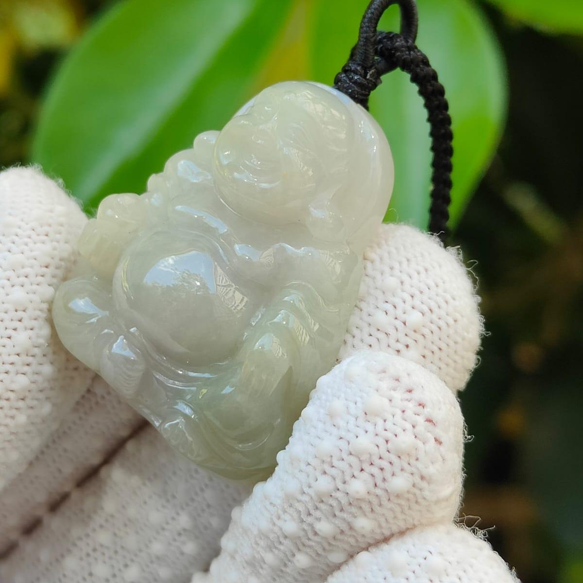 Laughing Buddha Natural Type A Jadeite Pendant 🌱💧 | Feng Shui Luck + Zi Wei Dou Shu Approved (Sku: pendant446)