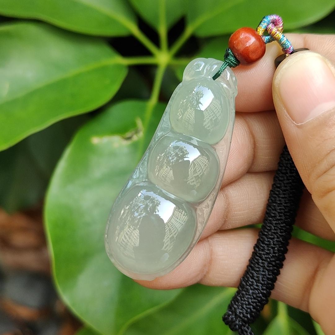 Premium Quality Icy Translucent Green Hue crafted as French Bean Natural Type A Jadeite Jade as Pendant, certificate weighs 12.37 grams, measurement 49.9 * 20 * 7.6 mm (pendant297) Yi Pin Qian Jadeites Jade Jewelry ~Your Precious Quintessential ~ Singapore