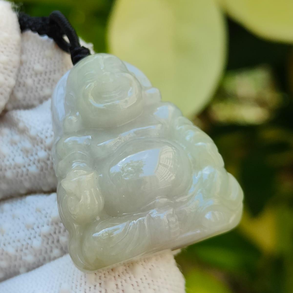 Laughing Buddha Natural Type A Jadeite Pendant 🌱💧 | Feng Shui Luck + Zi Wei Dou Shu Approved (Sku: pendant446)