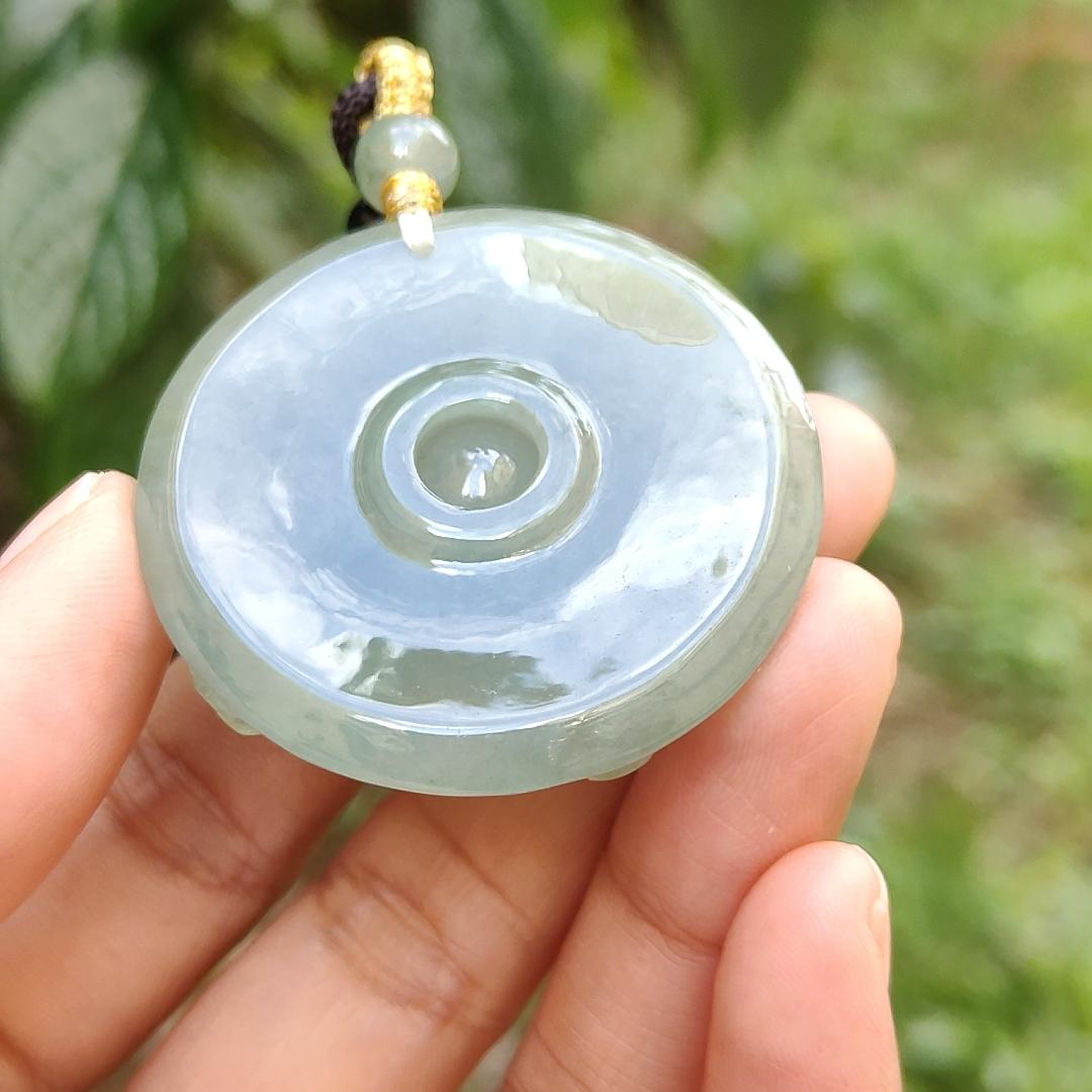 Premium Quality Light Green Natural Type A Jadeite Jade Pendant Necklace crafted with Old School Style Dragon, certificate included weigh 29.48 grams, measurement 42 * 42 * 11 (pendant174) Yi Pin Qian