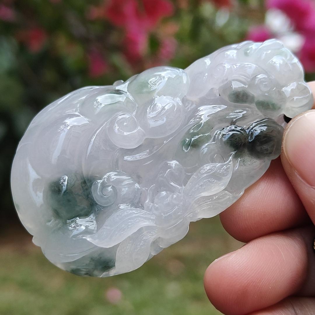 Premium Good Quality Light Lavender and Light Green Natural Type A Jadeite Jade crafted with Dragonfly, Ruyi as Pendant, certificate weigh 35.87 grams, measurement 63 * 38.3 * 10 mm (pendant236) Yi Pin Qian
