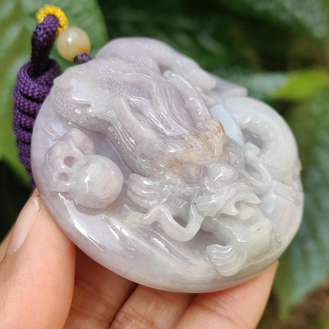 Mid-Year Special Offer Lavender with Yellow Patches Natural Type A Jadeite Jade crafted as Dragon with certificate weigh 71.76 grams, 54.8 * 54.8 * 15.8 mm (pendant170) Yi Pin Qian