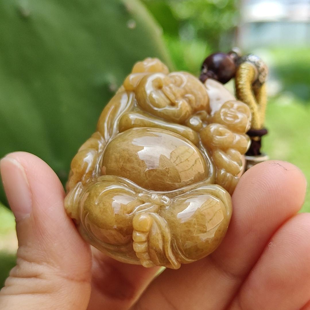 Rare Full Brown Natural Type A Jadeite Pendant crafted as Milo with two kids means Happiness for the family and Longevity, wealth and health, with certificate weighs at 61.27 grams, 48.50 * 41 * 21.60 mm (pendant110) Yi Pin Qian