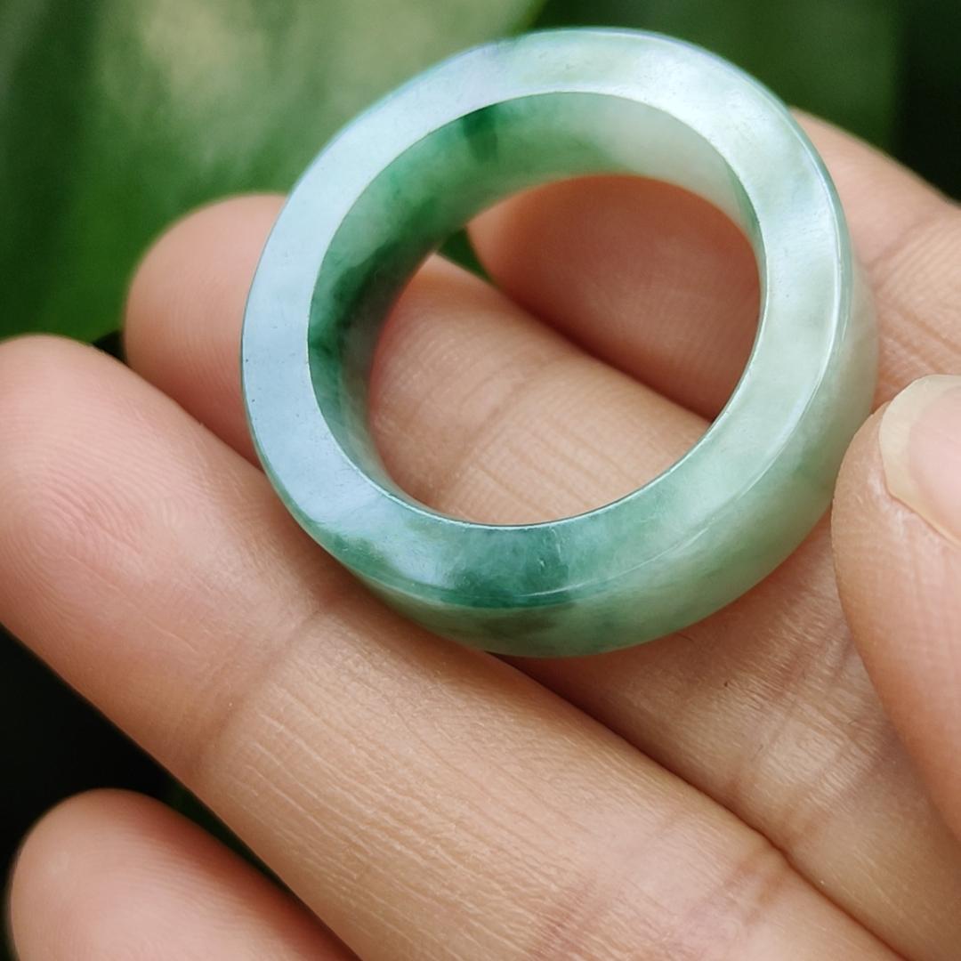 High Quality Green,Green Patches Natural Type A Jadeite Jade crafted as Ring, finger size 19.1mm, QIC approved labs certificate weighs 7.68 grams, measurement 7.7 * 4.4 mm (ring8) Yi Pin Qian