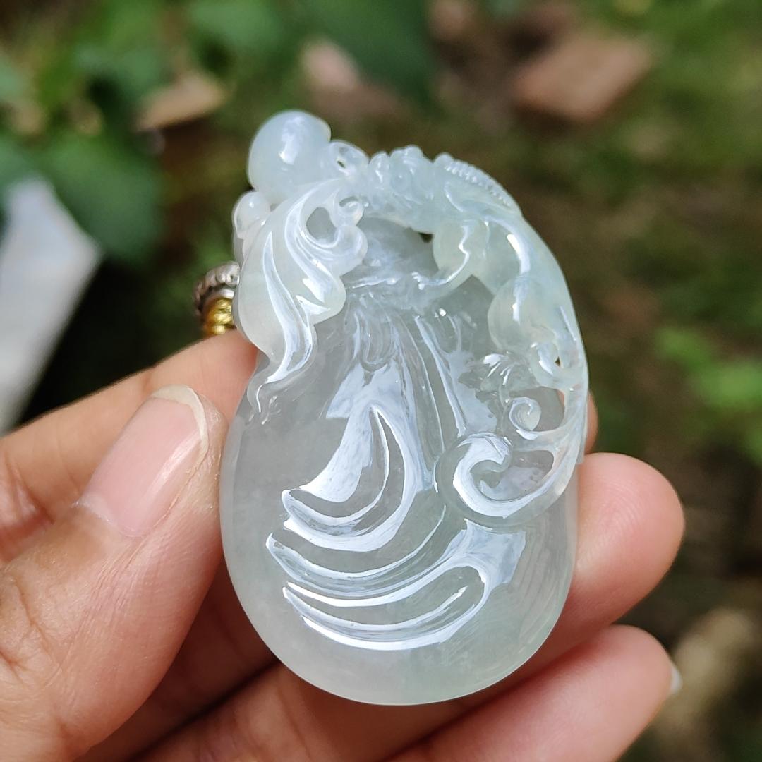 Limited Time Offer Semi Icy Premium Natural Type A Jadeite Jade crafted with pixiu as pendant, certificate weigh 30.20 grams, measurement 53.5 * 30.3 * 14.8 mm (pendant200) Yi Pin Qian