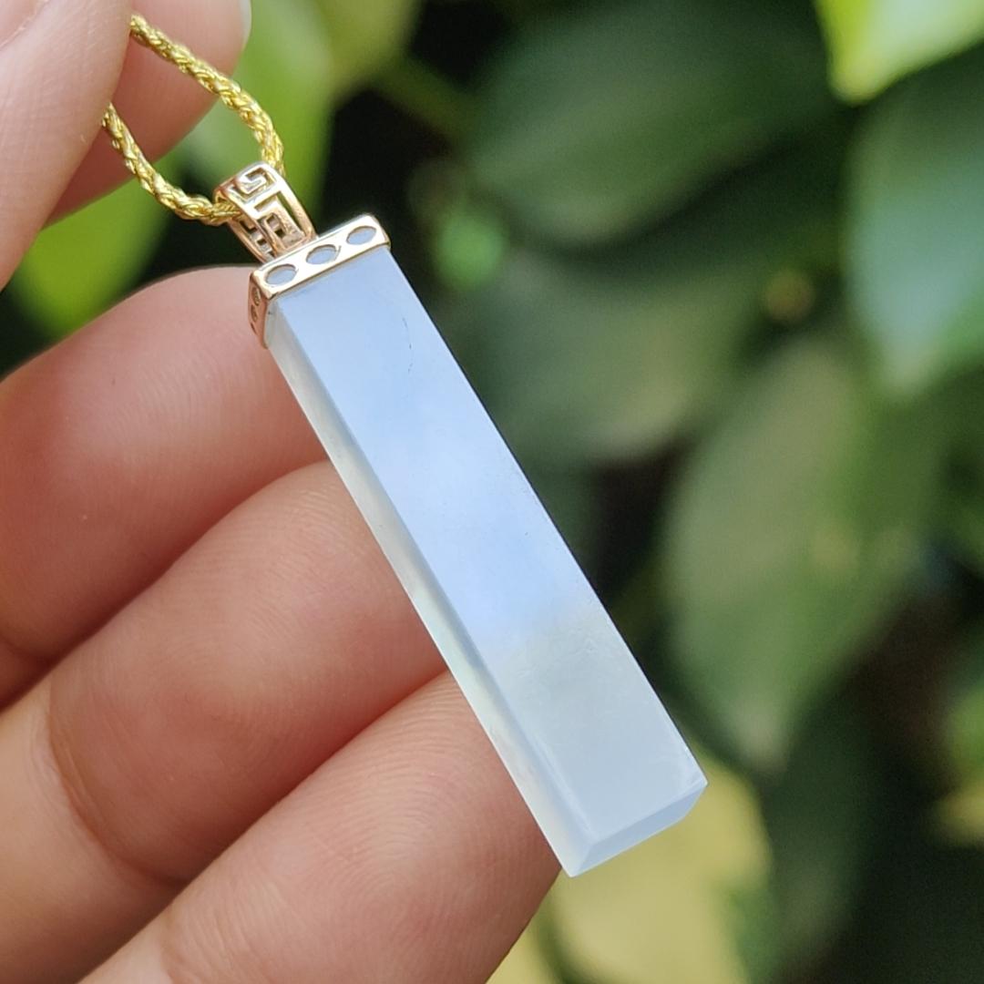 Icy Translucent Unique Square column shape Natural Type A Jadeite Jade Pendant with 18k Clasp certificate weighs 3.1 grams, measurement 29.1 * 5.7 * 5.4 mm (18kp92) Yi Pin Qian Jadeites Jade Jewelry ~Your Precious Quintessential ~ Singapore