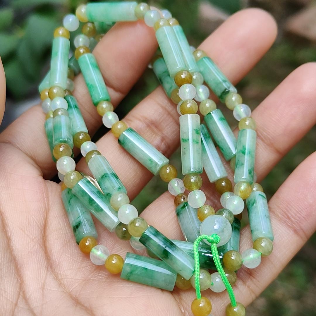 Green, Yellow, Semi Icy White Mix Beads Natural Type A Jadeite Jade as Bracelet or Necklace for your pendant with certificate weigh 31.94 grams. (bracelet18) Yi Pin Qian