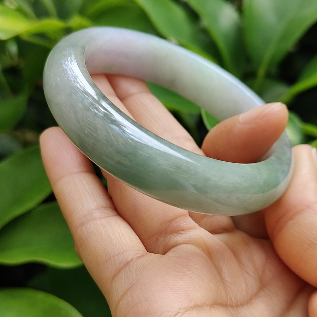 High Quality Light Lavender, Light Green Natural Type A Jadeite Jade Peace Bangle Wrist Size 53.7 mm, certificate weighs 55.94 grams, Width 13.2 Thickness 8 mm (bangle10) Yi Pin Qian Jadeites Jade Jewelry ~Your Precious Quintessential ~ Singapore