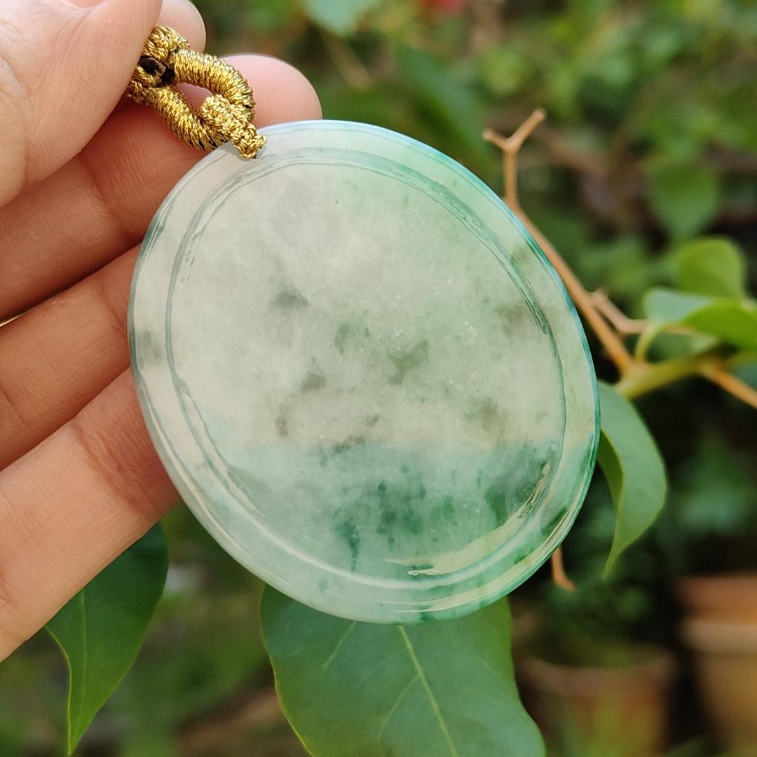 Green with green patches Natural Type A Jadeite Pendant carved with Butterfly and flowers represents Sweet Love with happy marriage, wealthy with flowers blooming and mutual love, certificate weigh 26.02 g, 49.3 * 40.6 * 6.8 mm (pendant84) Yi Pin Qian