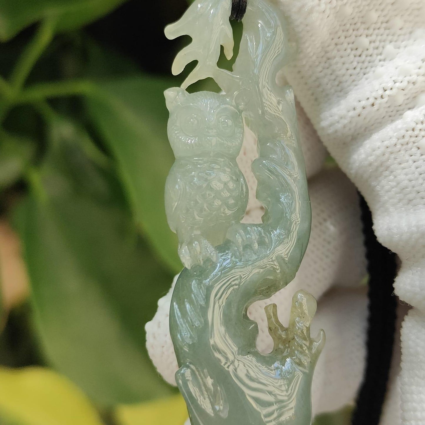 Earth's Whisperer - Natural Sage Owl Jadeite Pendant & Stand (Sku: pendant413) Yi Pin Qian Jadeites Jade Jewelry ~Your Precious Quintessential ~ Singapore