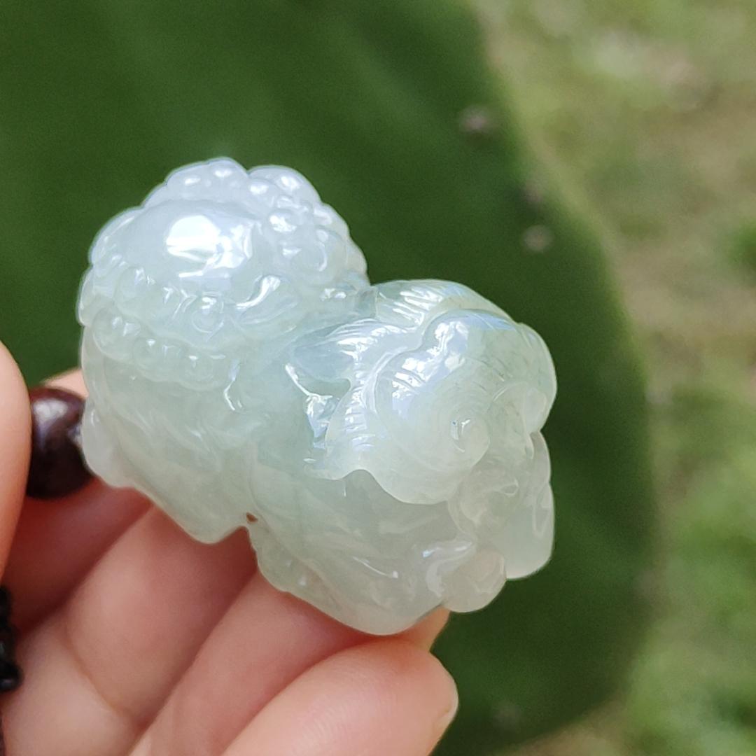 Light Green Semi Icy Lion Pendant Necklace Natural Type A Jadeite with certificate included weigh 25.70 grams, 32 * 17.2 * 21 mm, symbols of Strength, courage and good luck, suitable for daily wear Yi Pin Qian