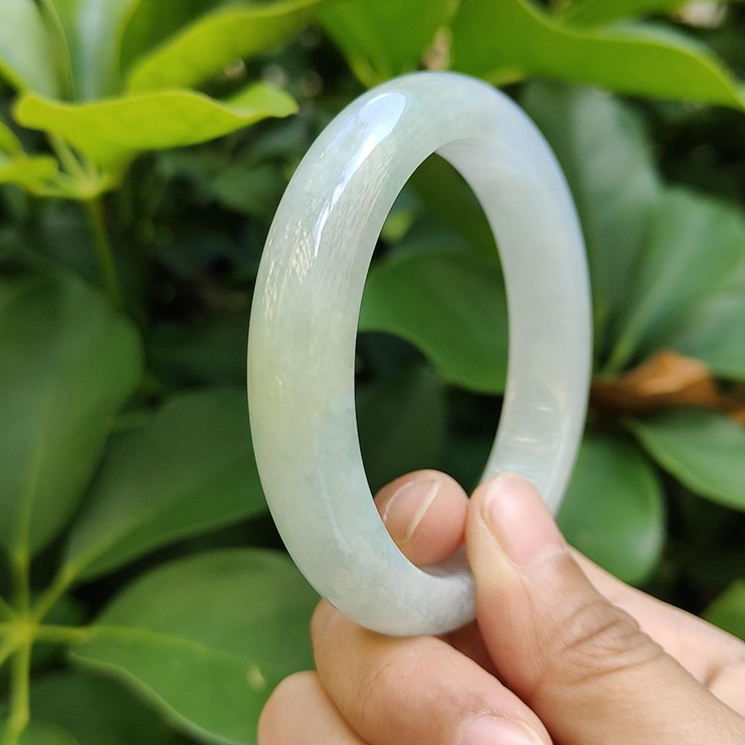 Light Green Hue Certified Natural Type A Jadeite-Jade crafted as Peace Bangle size 56.8, Width:12.1mm, Thickness: 8.6mm, certificate weighs 59.13 grams (bangle14) Yi Pin Qian Jadeites Jade Jewelry ~Your Precious Quintessential ~ Singapore