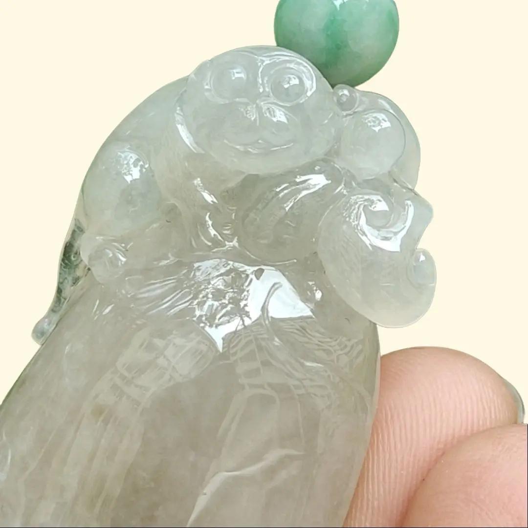 High Quality Brownish Yellow Icy Translucent Natural Type A Jadeite Jade crafted with Monkey as Pendant, certificate weighs 31.67 grams, measurement 53 * 23.6 * 13 mm (pendant295) Yi Pin Qian