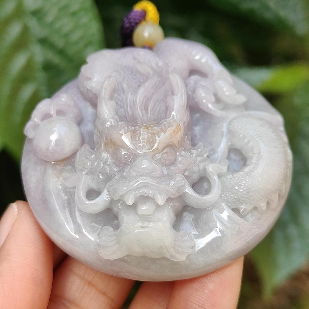 Mid-Year Special Offer Lavender with Yellow Patches Natural Type A Jadeite Jade crafted as Dragon with certificate weigh 71.76 grams, 54.8 * 54.8 * 15.8 mm (pendant170) Yi Pin Qian