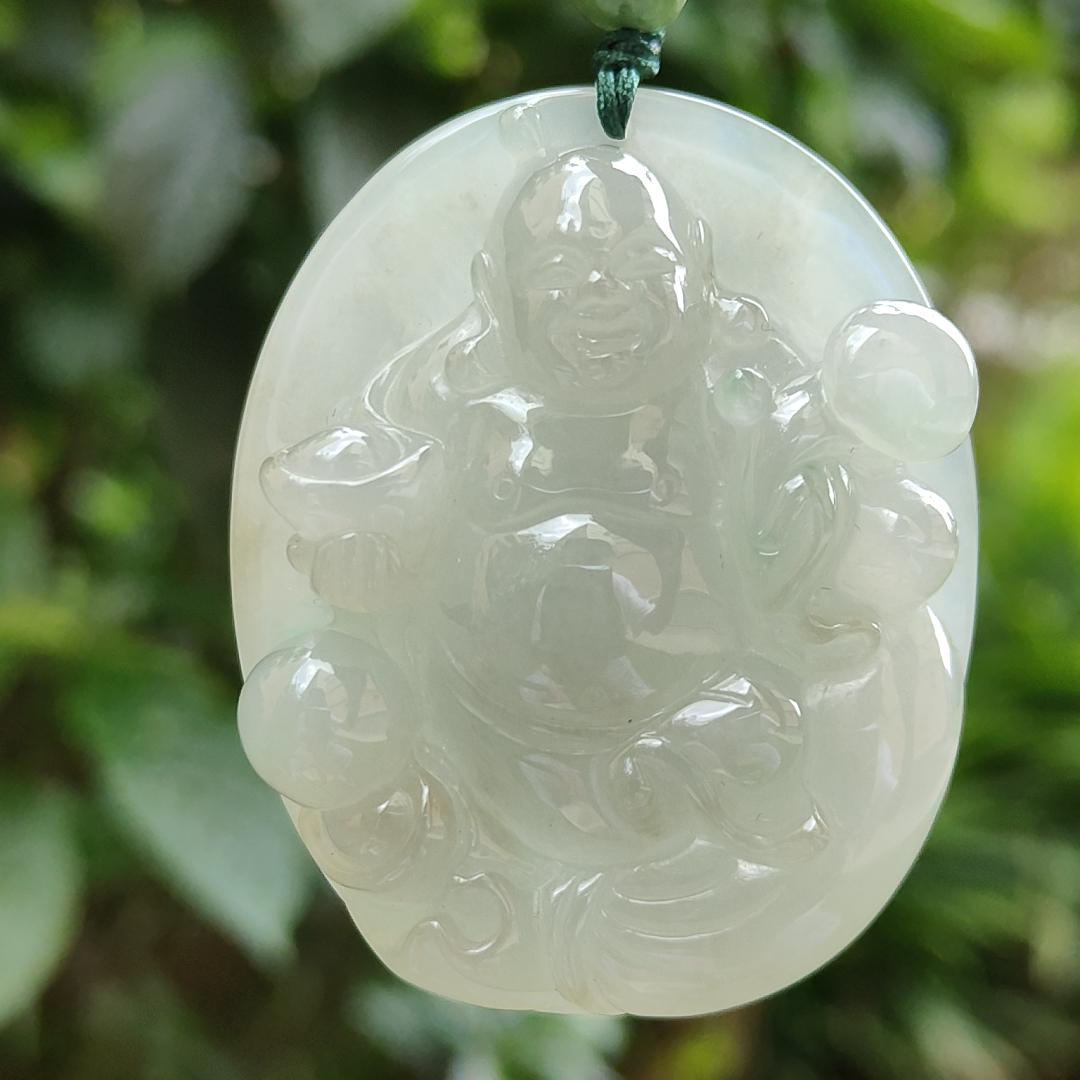 High Quality Natural Type A Jadeite Jade crafted as Ruyi Milo Buddha as Pendant, certificate weighs 47.74 grams, measurement 50.2 * 40.5 * 12.9 mm (pendant254) Yi Pin Qian