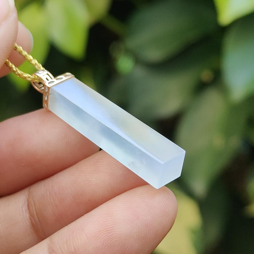 Icy Translucent Unique Square column shape Natural Type A Jadeite Jade Pendant with 18k Clasp certificate weighs 3.1 grams, measurement 29.1 * 5.7 * 5.4 mm (18kp92) Yi Pin Qian Jadeites Jade Jewelry ~Your Precious Quintessential ~ Singapore