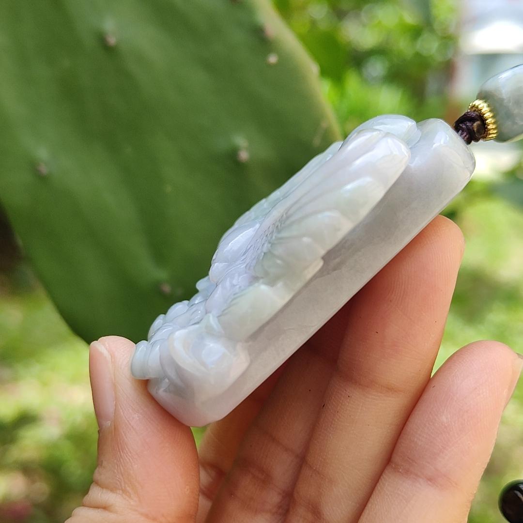 Lavender Natural Type A Jadeite Pendant crafted with Eagle meaning win, good for businesse, majesty, power and freedrom, certificate weight 75.8150 gram, 57 * 54.20 * 15.10 mm (pendant111) Yi Pin Qian