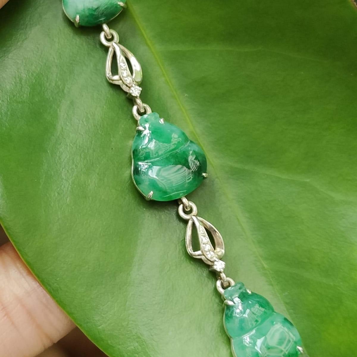 🌱✨ Hulu Abundance | Five-Element Jadeite Jade Bracelet for Fortune (Sku: s925b9)
