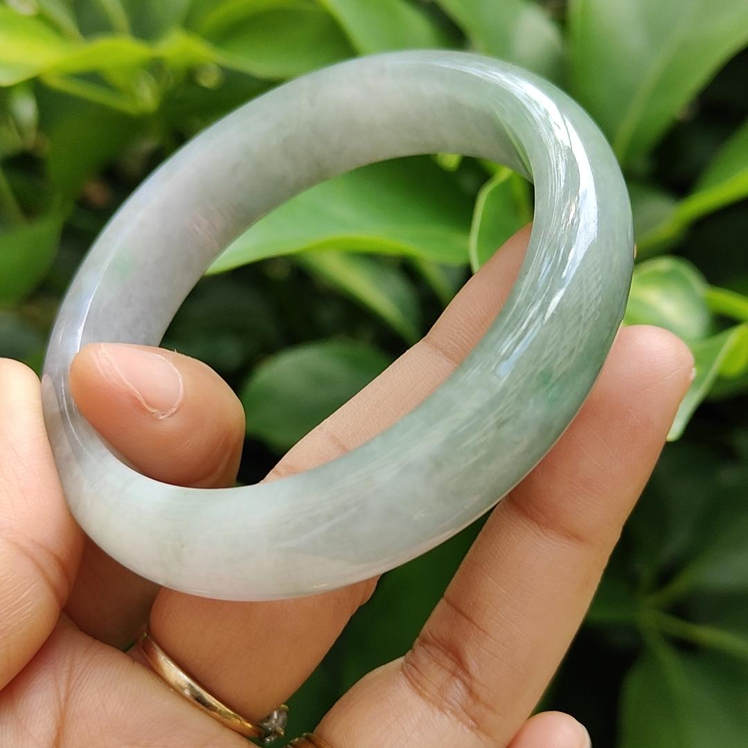 High Quality Light Lavender, Light Green Natural Type A Jadeite Jade Peace Bangle Wrist Size 53.7 mm, certificate weighs 55.94 grams, Width 13.2 Thickness 8 mm (bangle10) Yi Pin Qian Jadeites Jade Jewelry ~Your Precious Quintessential ~ Singapore