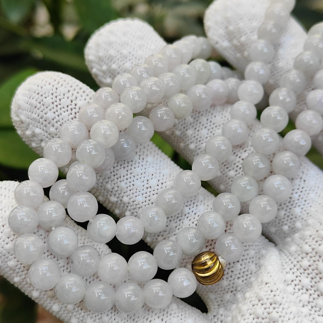 108 * 6mm light lavender and white beads bracelet / necklace on Natural Type A Jadeite Jade certificate weighs 41.5 grams, 94% perfection (bracelet34) Yi Pin Qian Jadeites Jade Jewelry ~Your Precious Quintessential ~ Singapore
