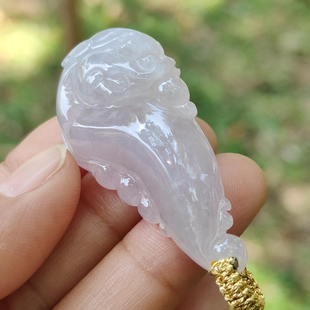 High Quality Ligh Pinkish Lavender Natural Type A Jadeite Jade crafted with Ruyi Dragon as Pendant, certificate weighs 17.85 grams, measurement 45 * 22.9 * 12.3 mm (pendant271) Yi Pin Qian