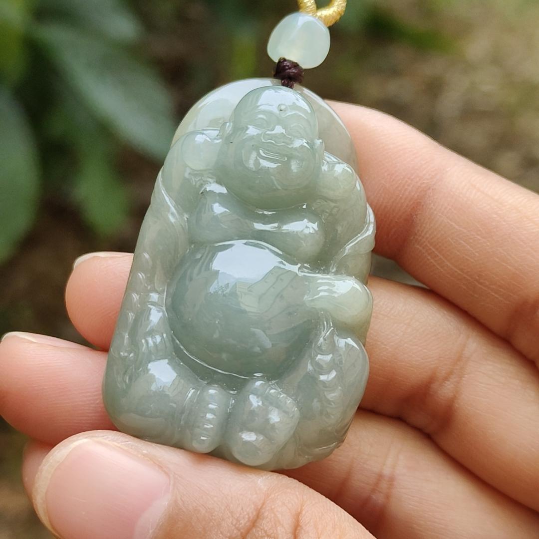 Light Green Natural Type A Jadeite Jade crafted with Milo Buddha as Pendant, certificate weighs 27.52grams, measurement 44.3 * 27.9 * 11.6 mm (pendant248) Yi Pin Qian
