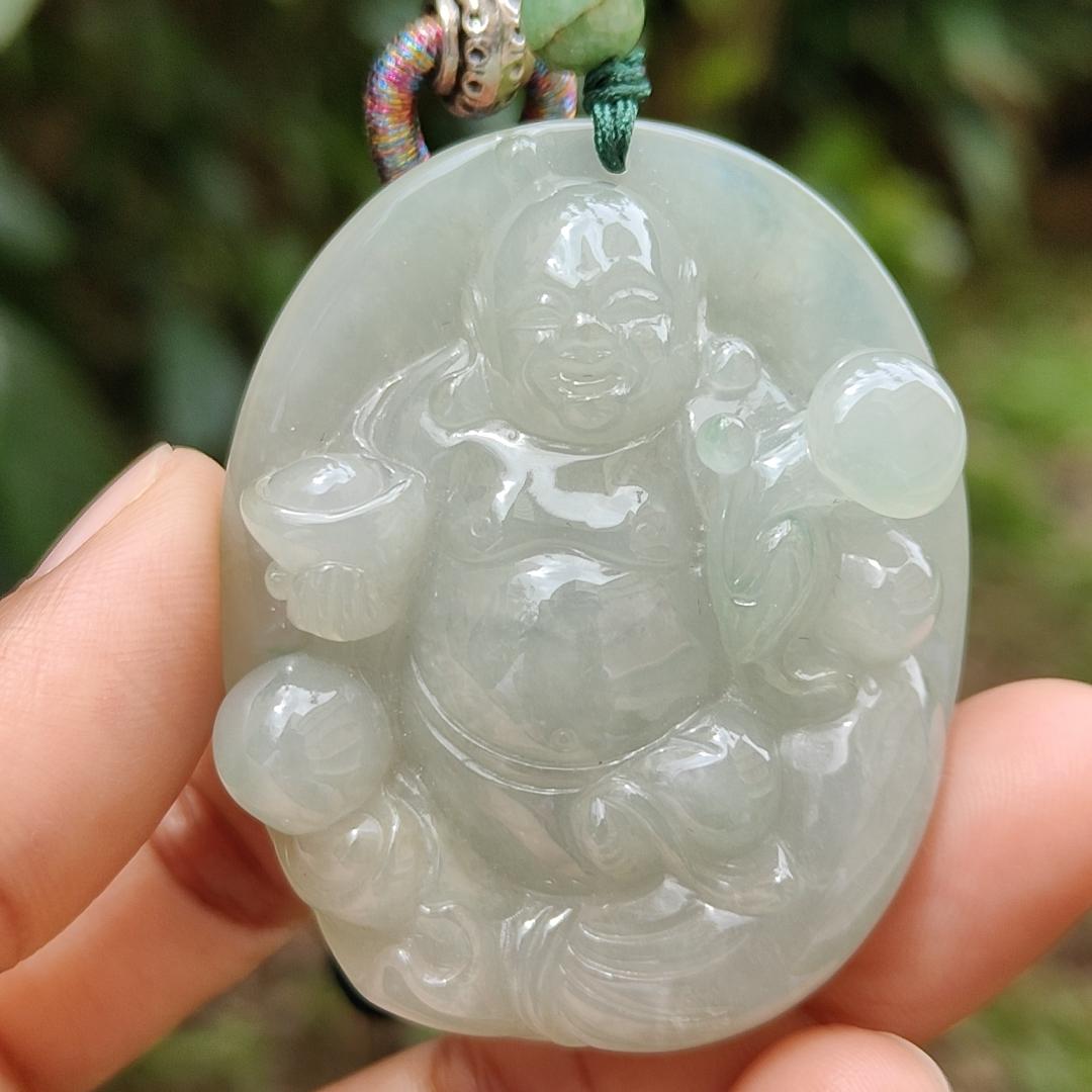 High Quality Natural Type A Jadeite Jade crafted as Ruyi Milo Buddha as Pendant, certificate weighs 47.74 grams, measurement 50.2 * 40.5 * 12.9 mm (pendant254) Yi Pin Qian