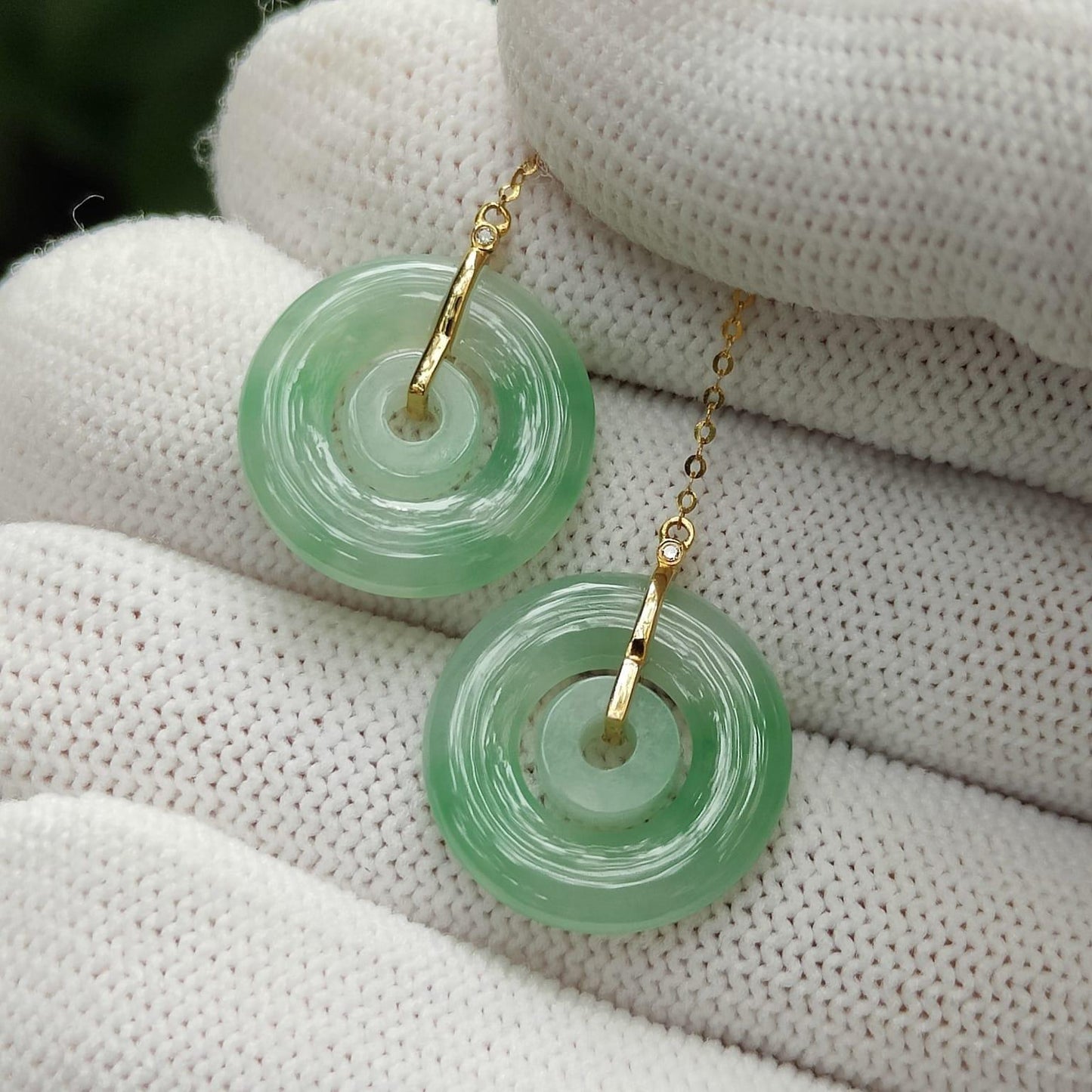 "Generational Current" Jade & Gold Earrings (Sku: 18k15) Yi Pin Qian Jadeites Jade Jewelry ~Your Precious Quintessential ~ Singapore