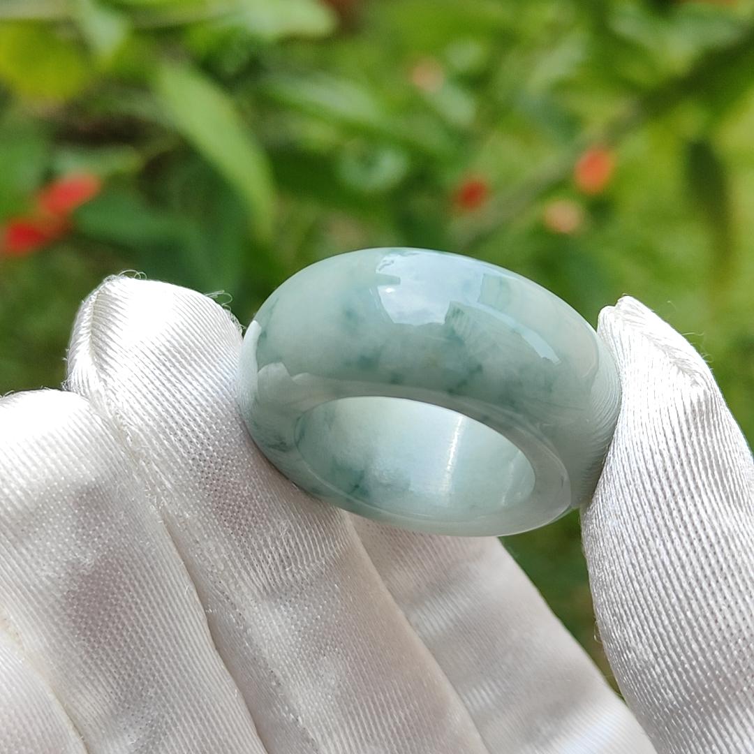 #Sold - Light green with green patches Natural Type A Jadeite jade ring with QIC labs approved certificate weigh 18.31 grams, 12.6 * 6.5 mm, finger size 20mm (ring3)