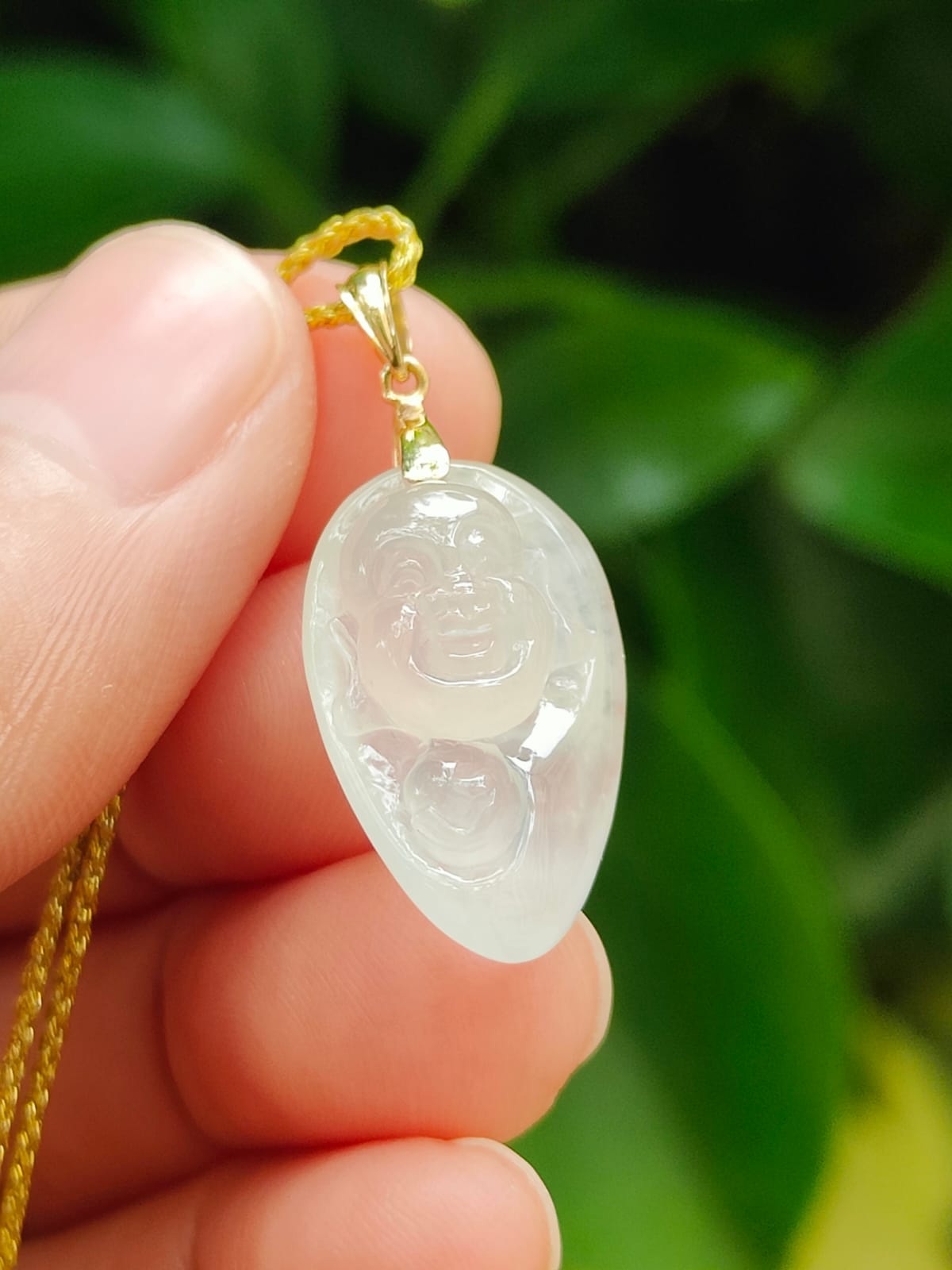 Icy Translucent Milo Buddha Pendant – 🪄Natural Type A Jadeite🪄, 18K Gold Clasp, Symbol of Joy & Abundance (18kp106) Yi Pin Qian Jadeites Jade Jewelry ~Your Precious Quintessential ~ Singapore