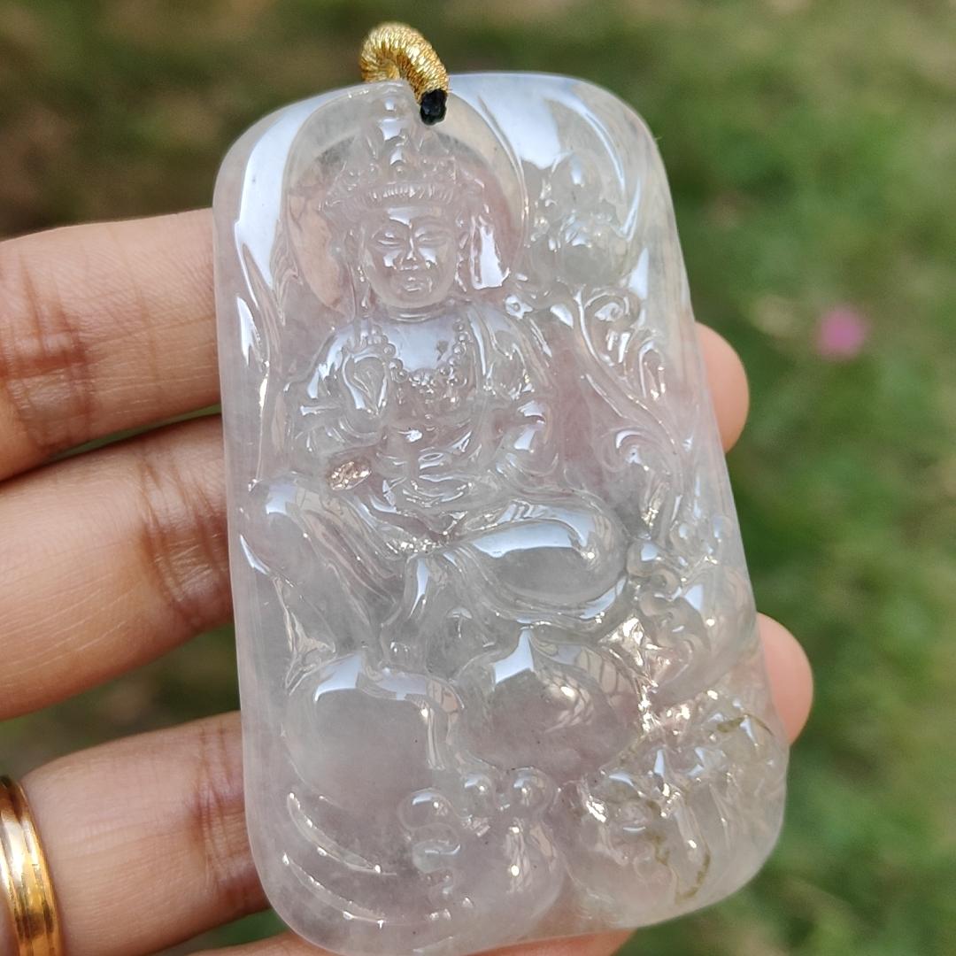 High Quality Icy Translucent Natural Type A Jadeite Jade crafted as Bodhisattva Pendant, certificate weighs 29.9 grams, measurement 64.5 * 40.3 * 5.5 mm (pendant286) Yi Pin Qian