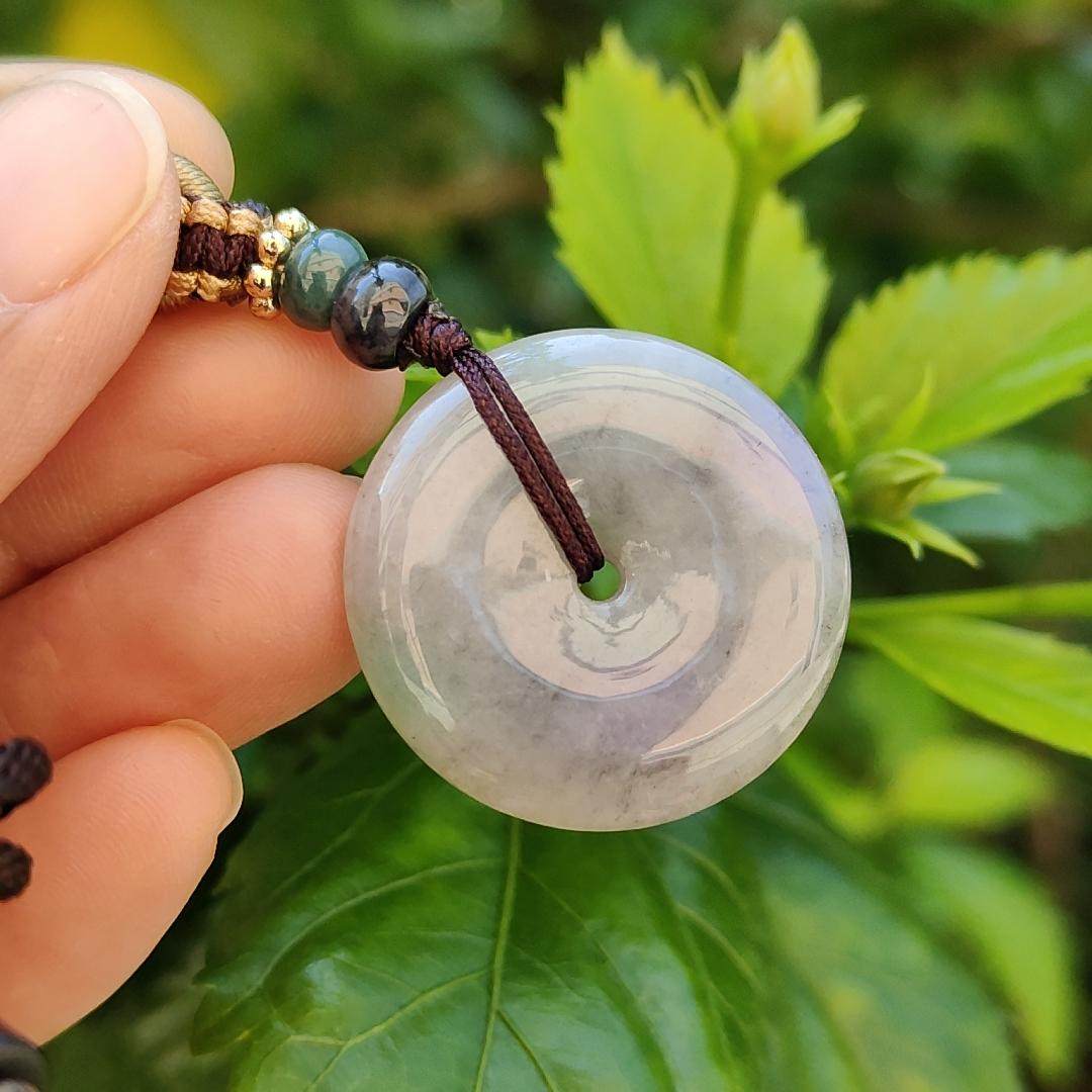 Mix with Lavender, light green and wuji Natural Type A Jadeite Donut Pendant meaning Wealthy, Safe and Healthy with certificate weighs 7.28 grams, 26.1 * 5.2 mm , good for daily wear (pendant92) Yi Pin Qian