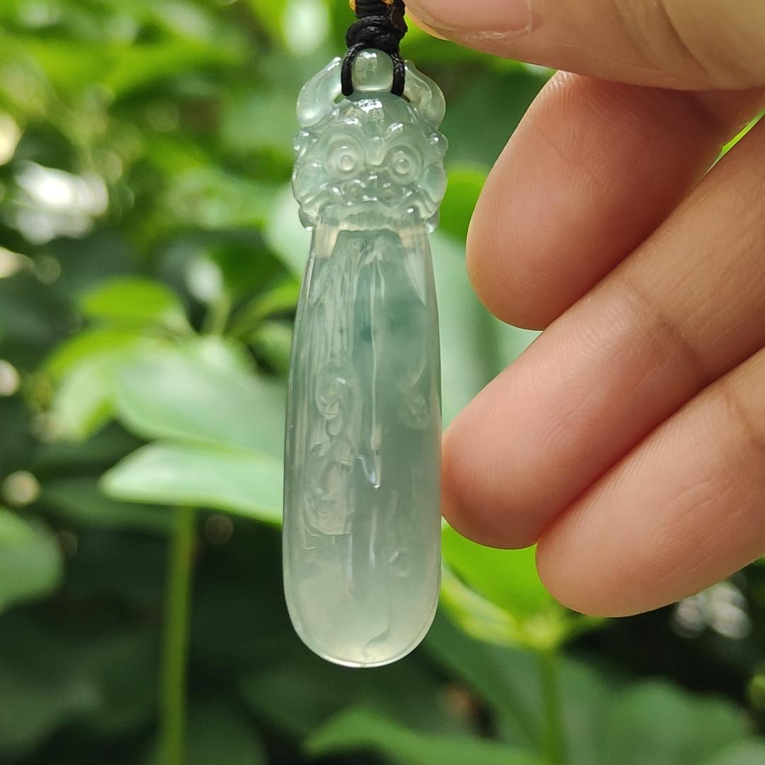 Crafted as Mystic Beast Pendant on High Quality Natural Type A Jadeite Jade certificate weighs 9.38 grams, measurement 48.8 * 12.7 * 8.8 mm (pendant371) Yi Pin Qian Jadeites Jade Jewelry ~Your Precious Quintessential ~ Singapore