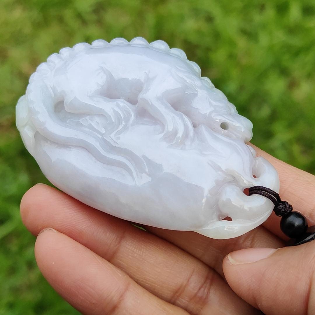 Light Lavender with Light Green Natural Type A Jadeite Jade crafted as Handheld piece or Pendant Necklace crafted as the Mythical Beast with certificate weigh 63.13 grams, measurement 63.8 * 43.8 * 16.6 mm (hand2) Yi Pin Qian
