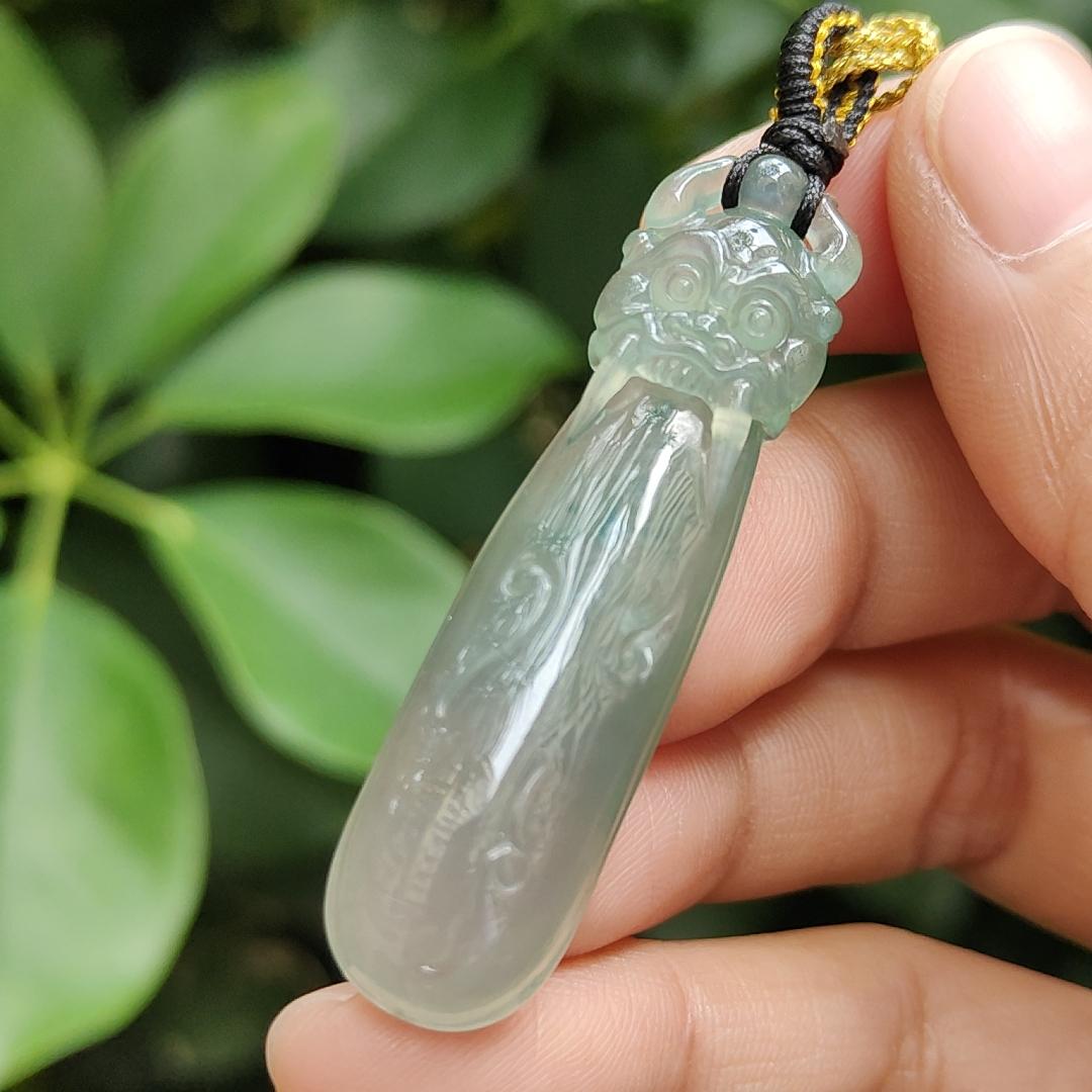 Crafted as Mystic Beast Pendant on High Quality Natural Type A Jadeite Jade certificate weighs 9.38 grams, measurement 48.8 * 12.7 * 8.8 mm (pendant371) Yi Pin Qian Jadeites Jade Jewelry ~Your Precious Quintessential ~ Singapore
