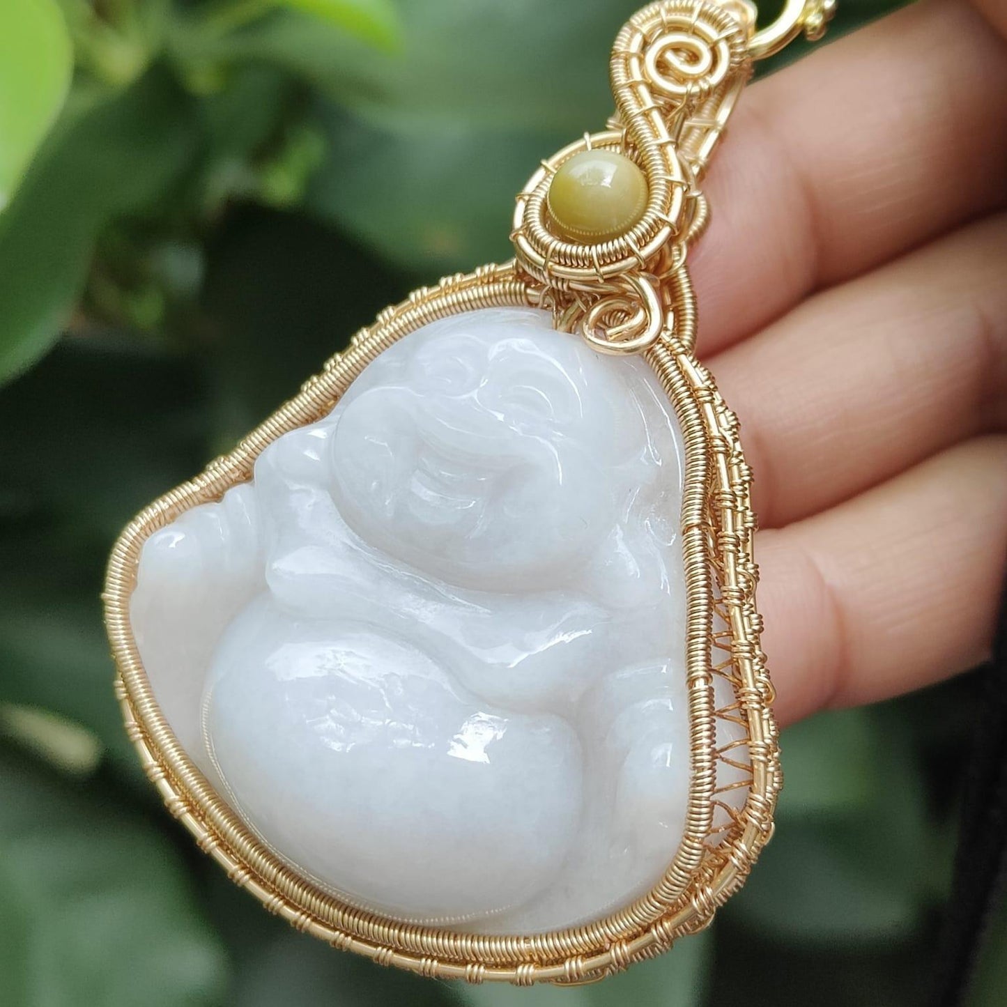 DIY GF14k Hand Wrapping on Natural Type A Jadeite Jade Laughing Milo Buddha Pendant certificate weighs 29.97, measurement 65.2 * 46.3 * 12.6 mm (pendant392) Yi Pin Qian Jadeites Jade Jewelry ~Your Precious Quintessential ~ Singapore