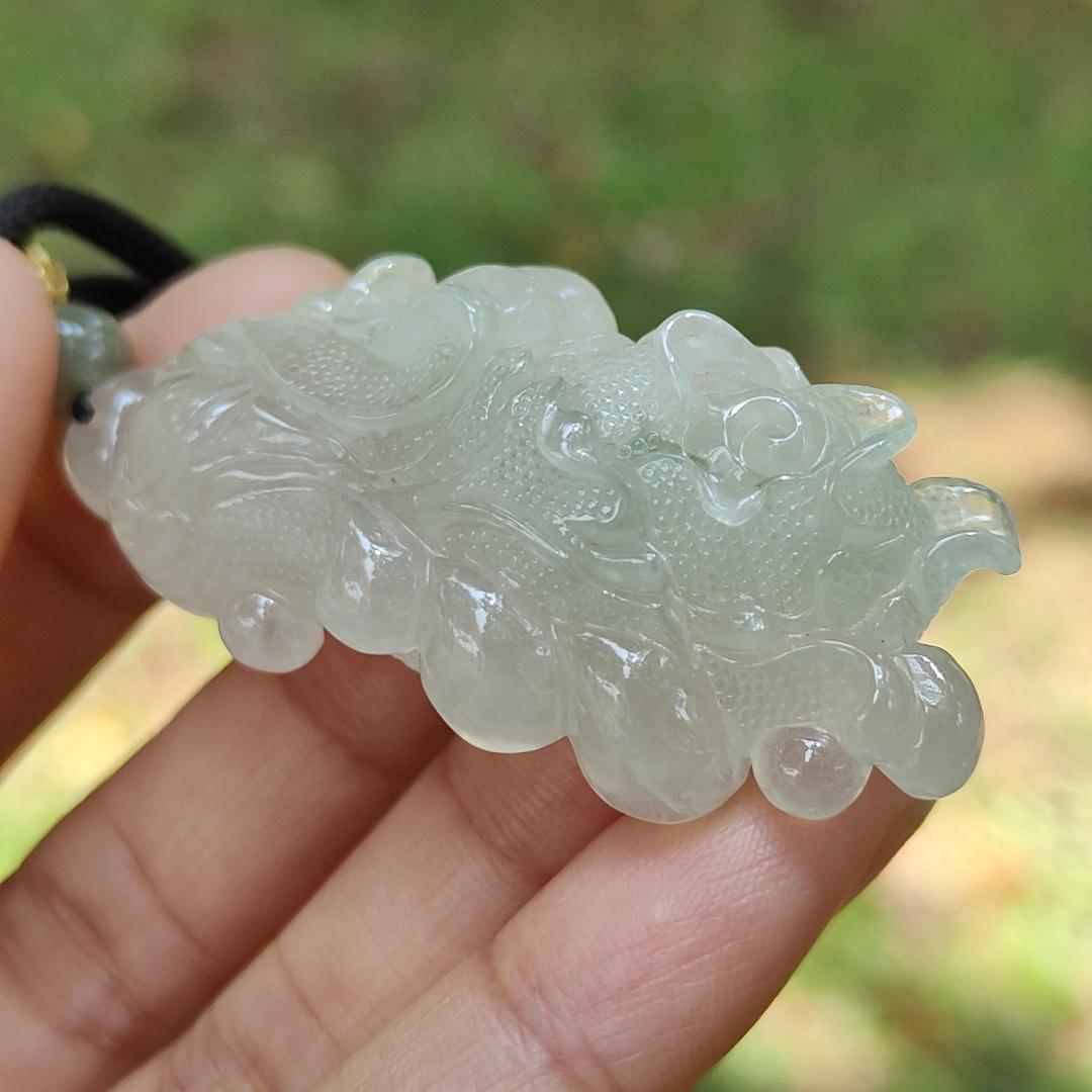 High-Quality Icy Translucent with Light Green Natural Type A Jadeite Jade crafted as Cabbage, Pendant certificate weighs 24.55 grams, measurement 56.3 * 24.6 * 12.6 (pendant272) Yi Pin Qian