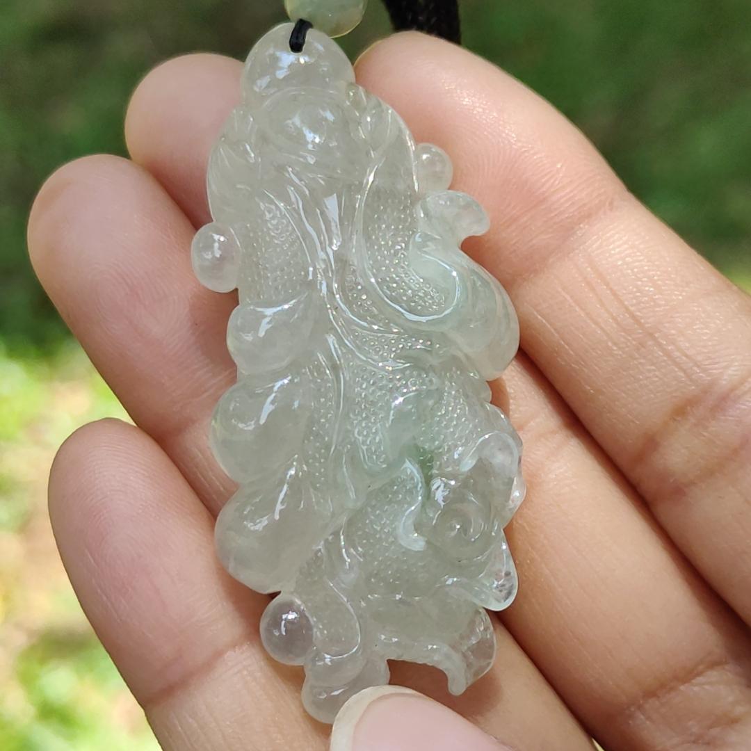 High-Quality Icy Translucent with Light Green Natural Type A Jadeite Jade crafted as Cabbage, Pendant certificate weighs 24.55 grams, measurement 56.3 * 24.6 * 12.6 (pendant272) Yi Pin Qian