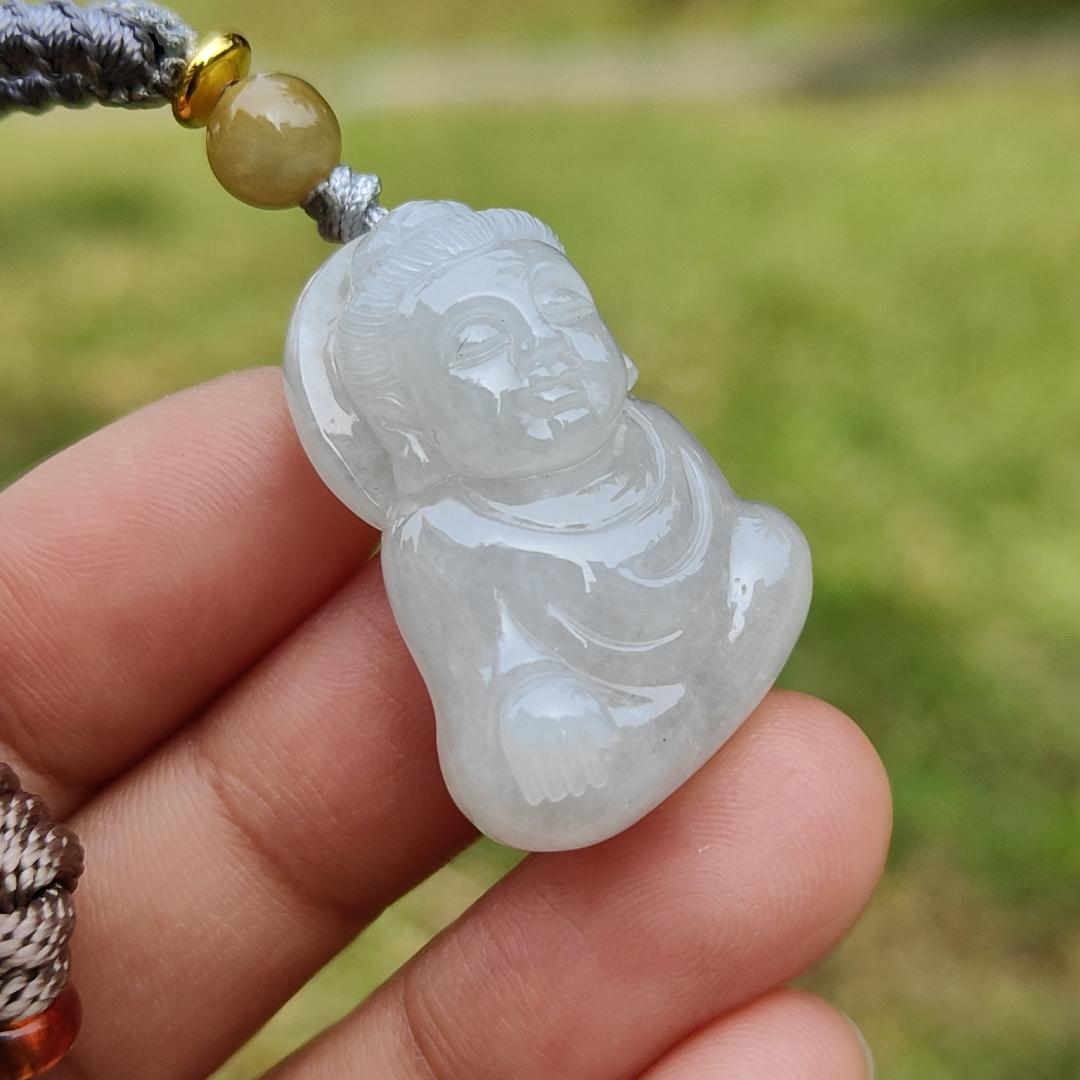 New shop Offer - Semi Icy Natural Type A Jadeite Jade crafted with Buddha as Pendant with certificate weigh 10.97 grams, measurement 29.3 * 20.6 * 11mm (pendant212) Yi Pin Qian