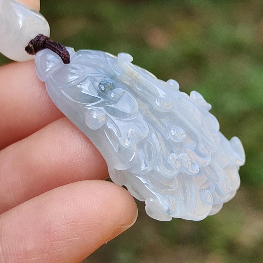Lavender,Green and Yellow Natural Type A Jadeite Jade crafted with shape of Cabbage as Pendant , certificate weigh 8.16 grams, measurement 36.9 * 22 * 8.2 mm (pendant238) Yi Pin Qian