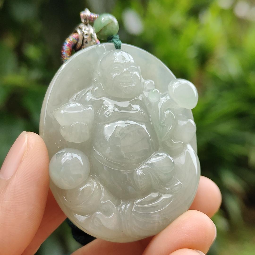 High Quality Natural Type A Jadeite Jade crafted as Ruyi Milo Buddha as Pendant, certificate weighs 47.74 grams, measurement 50.2 * 40.5 * 12.9 mm (pendant254) Yi Pin Qian