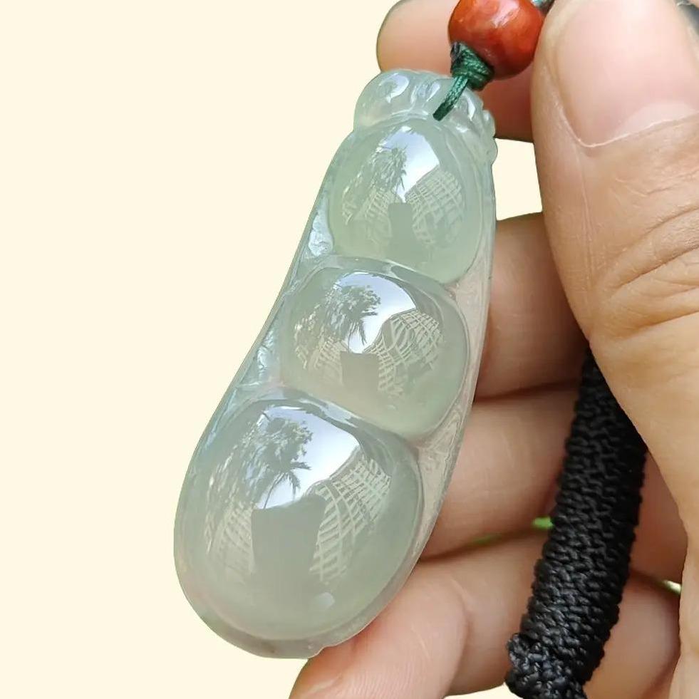 Premium Quality Icy Translucent Green Hue crafted as French Bean Natural Type A Jadeite Jade as Pendant, certificate weighs 12.37 grams, measurement 49.9 * 20 * 7.6 mm (pendant297) Yi Pin Qian Jadeites Jade Jewelry ~Your Precious Quintessential ~ Singapore